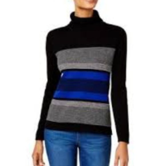 Karen Scott Women's Black Striped Front Turtleneck Knit Sweater Size S - Picture 2 of 4
